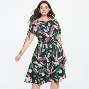 Eloquii Printed Dress With Lace Up Shoulder Detail